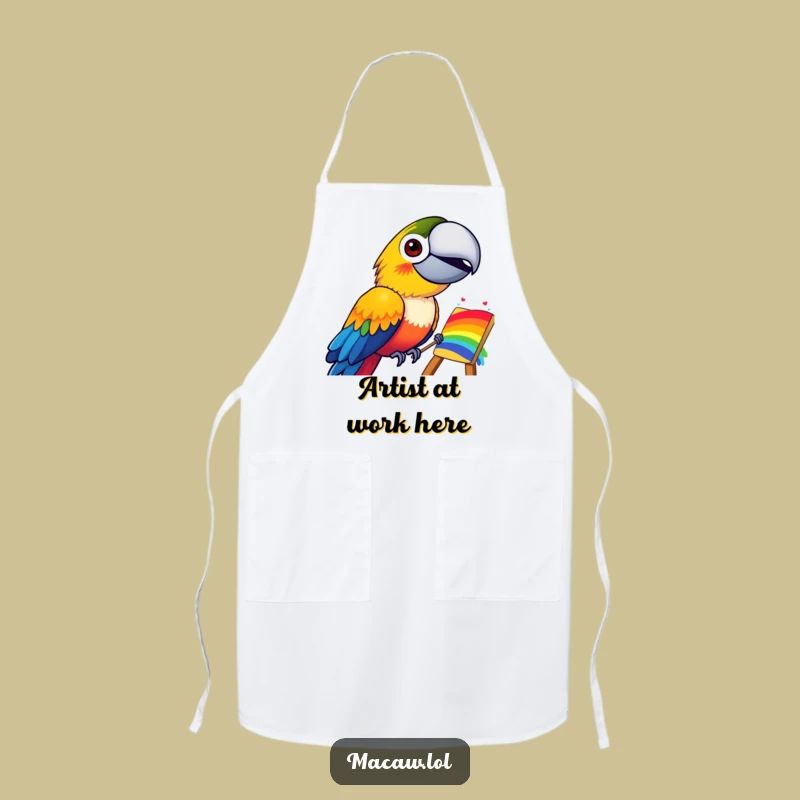 Funny Macaw Rainbow Painting Apron: Kitchen Humor Bird Artist Chef Gift