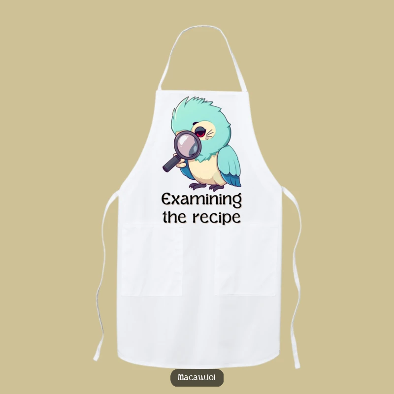 Funny Curious Macaw Magnifying Glass Apron: Detective Bird Chef Funny Gift