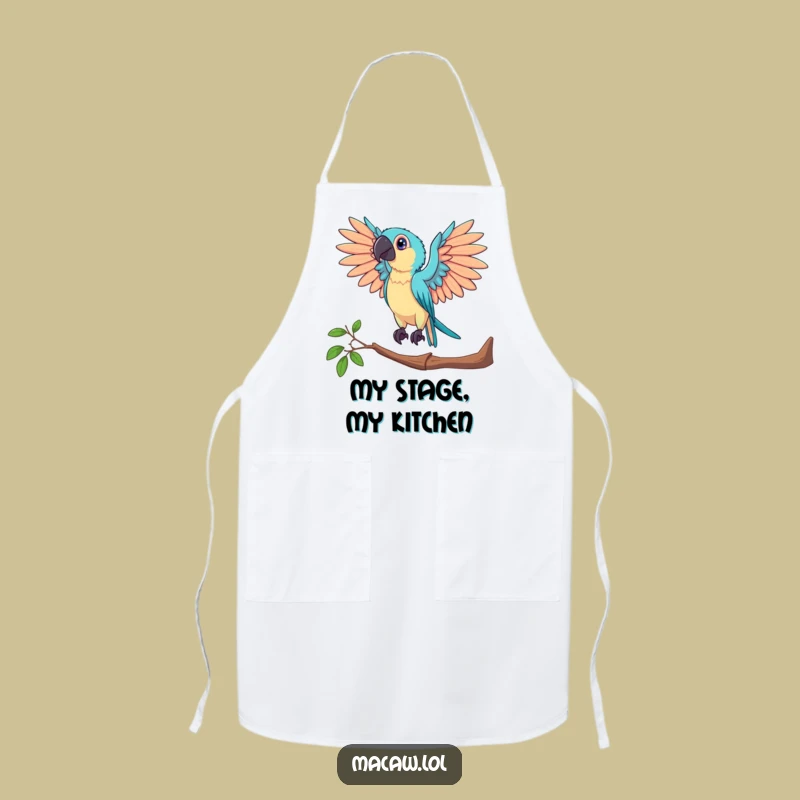 Funny Dramatic Macaw Apron: Posed Bird's Kitchen Stage Gift