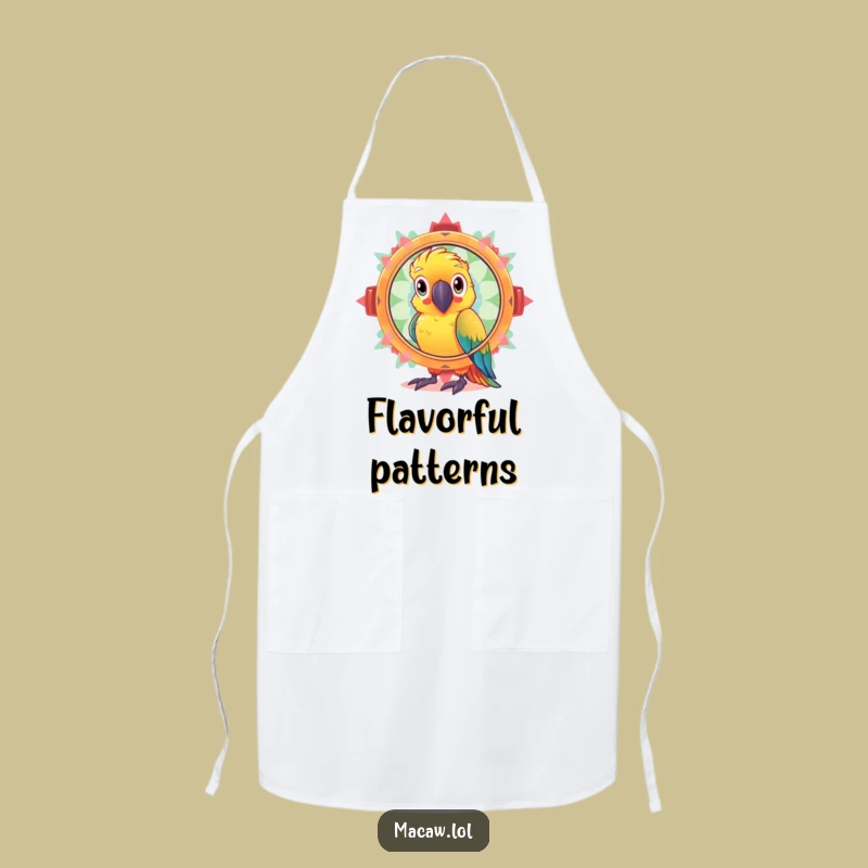 Funny Kaleidoscope Macaw Apron: Curious Chef's Sparkly Kitchen Gift