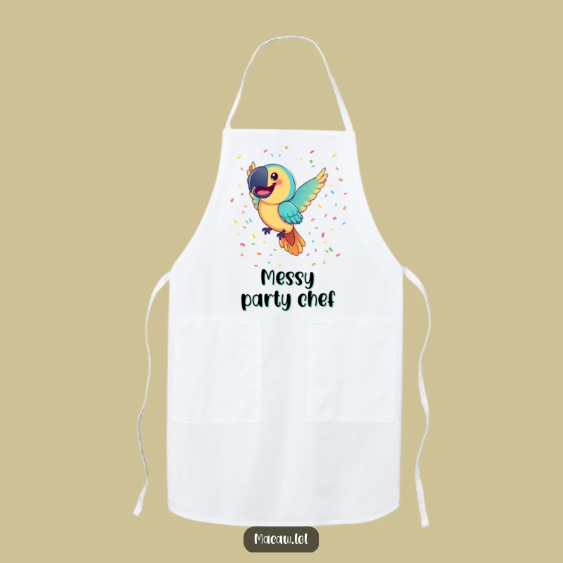 Funny Macaw Confetti Apron: Joyful Chef Bib, Hilarious Party Kitchen Gift