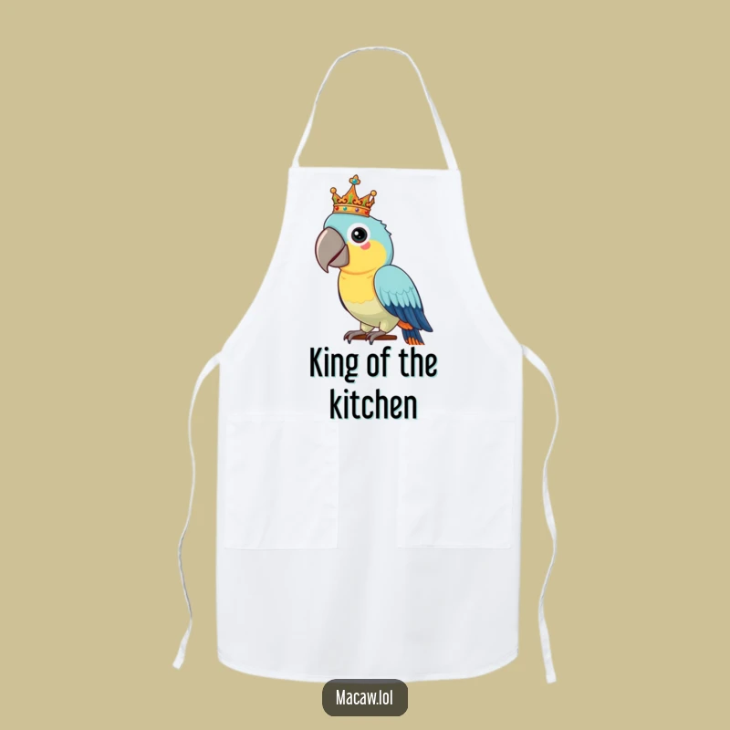Funny Macaw Crown Apron: Regal Chef Bib, Hilarious Royal Kitchen Gift