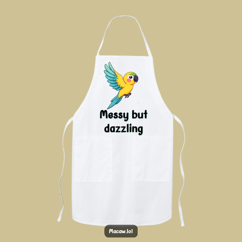 Funny Macaw Glitter Apron: Cook Up Laughs with Sparkly Flair