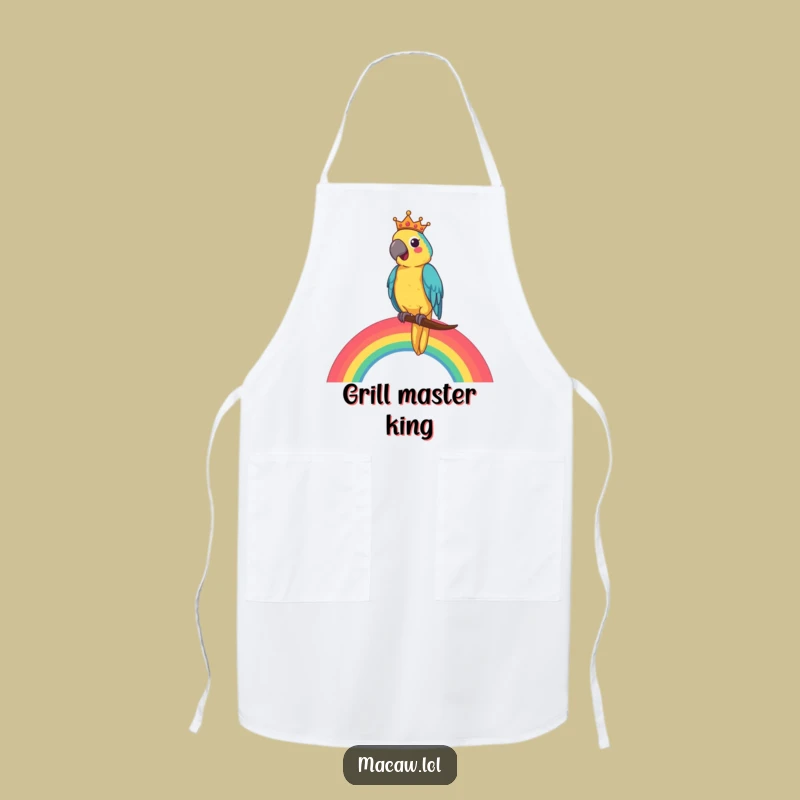 Funny Macaw King Apron: Cook Like Royalty with a Rainbow Perch