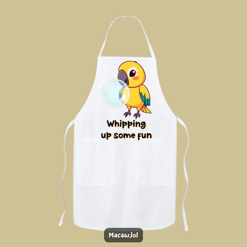 Funny Determined Macaw Bubble Apron - Humorous Kitchen Gift for Focused Cooks