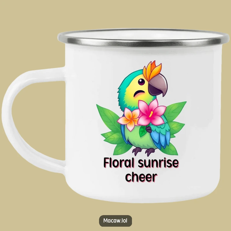 Funny Macaw Flower Campfire Mug - Tropical Bird Gift, Outdoor Beauty