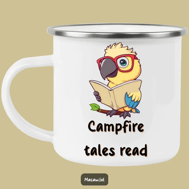 Funny Macaw Scholar Camping Mug: Durable Bird Mug for Intellectual Campers