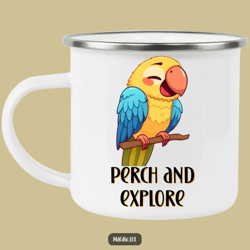 Funny Macaw Face Camping Mug: Sip with a Quirky Bird on a New Perch!