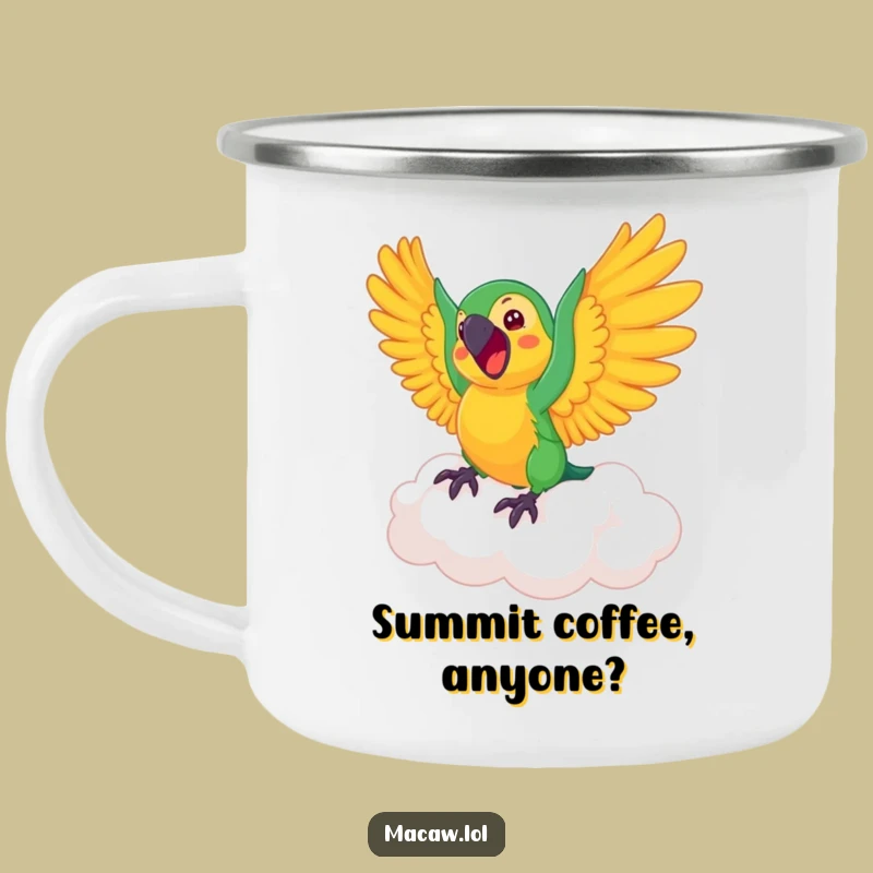 Funny Macaw Cloud Camping Mug: Durable Bird Mug for Outdoor Adventures