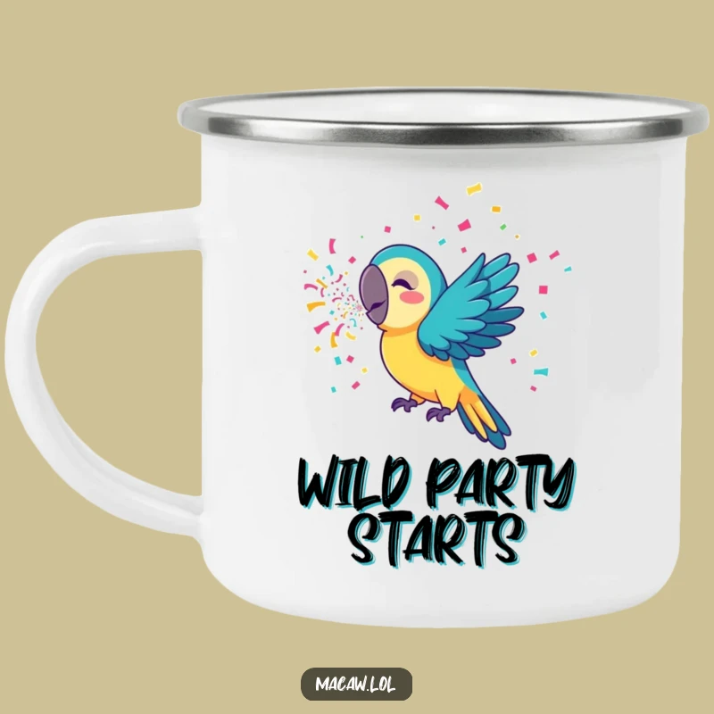 Funny Confetti Macaw Camping Mug: Adventure with Feathered Fun