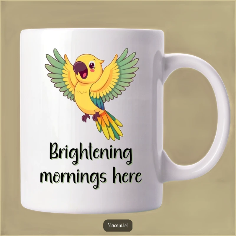 Funny Happy Macaw Rainbow Wings Mug: Joyful Bird Flying Funny Gift