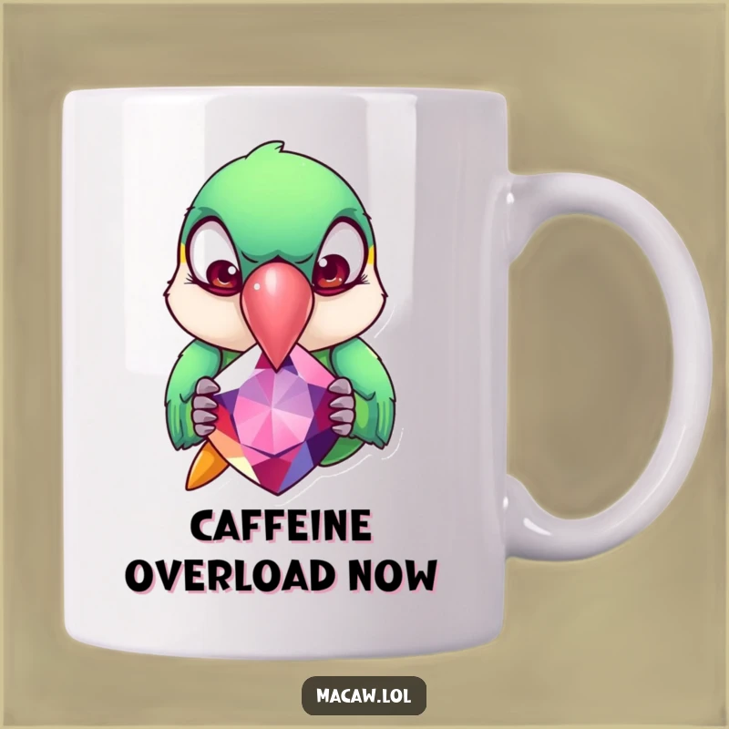 Funny Macaw Gemstone Mug: Exaggerated Eyes Bird Lover's Hilarious Gift