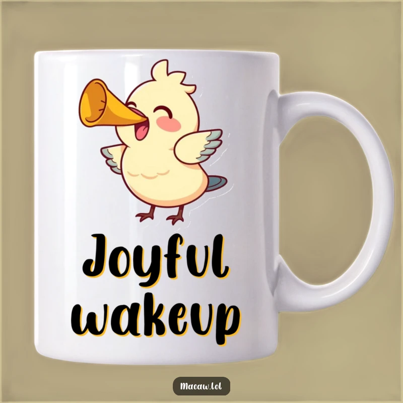 Funny Joyful Bird Horn Mug - Cheerful Avian Music Coffee Cup Gift