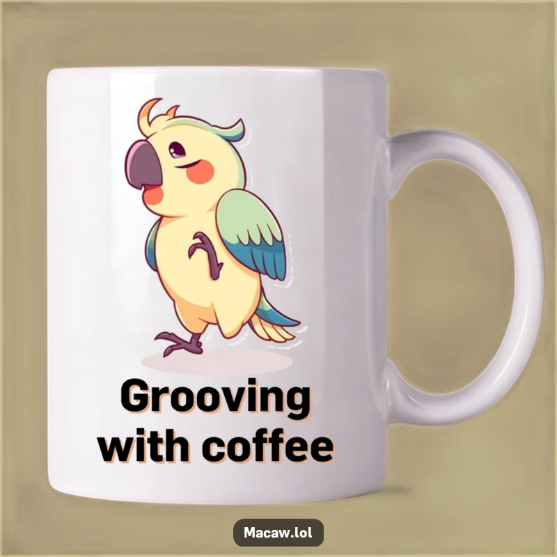 Funny Joyful Macaw Mug, Dance Your Way to a Happy Morning