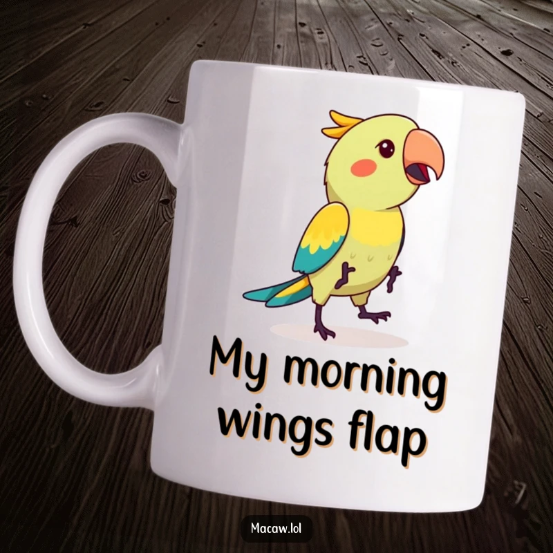 Funny kawaii macaw bird doing a silly hop dance, spreading joy and laughter with its vibrant feathers and energetic moves.