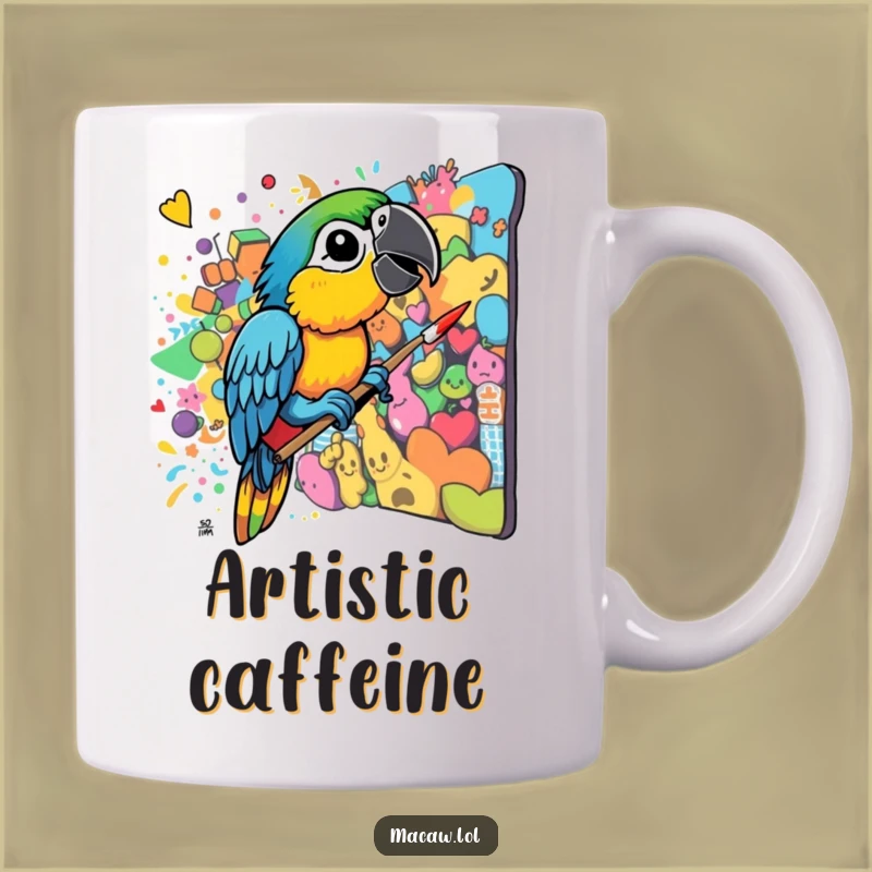 Funny Macaw Artist Mug - Chaotic Colorful Mural Bird Coffee Cup Gift