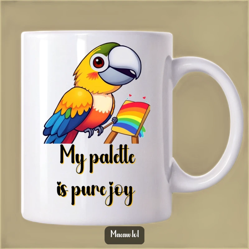 Funny Rainbow Painting Macaw Mug: A Vibrant Bird Creates Joyful Art Gift