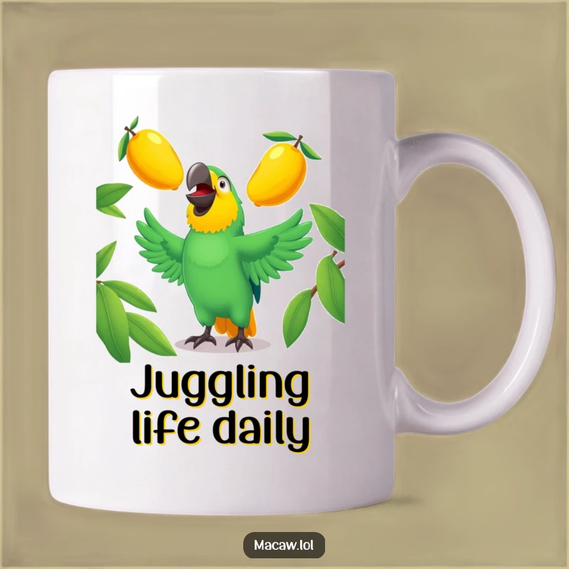 Funny Macaw Juggling Mangoes Mug - Hilarious Bird Gift, Perfect for Fun Lovers