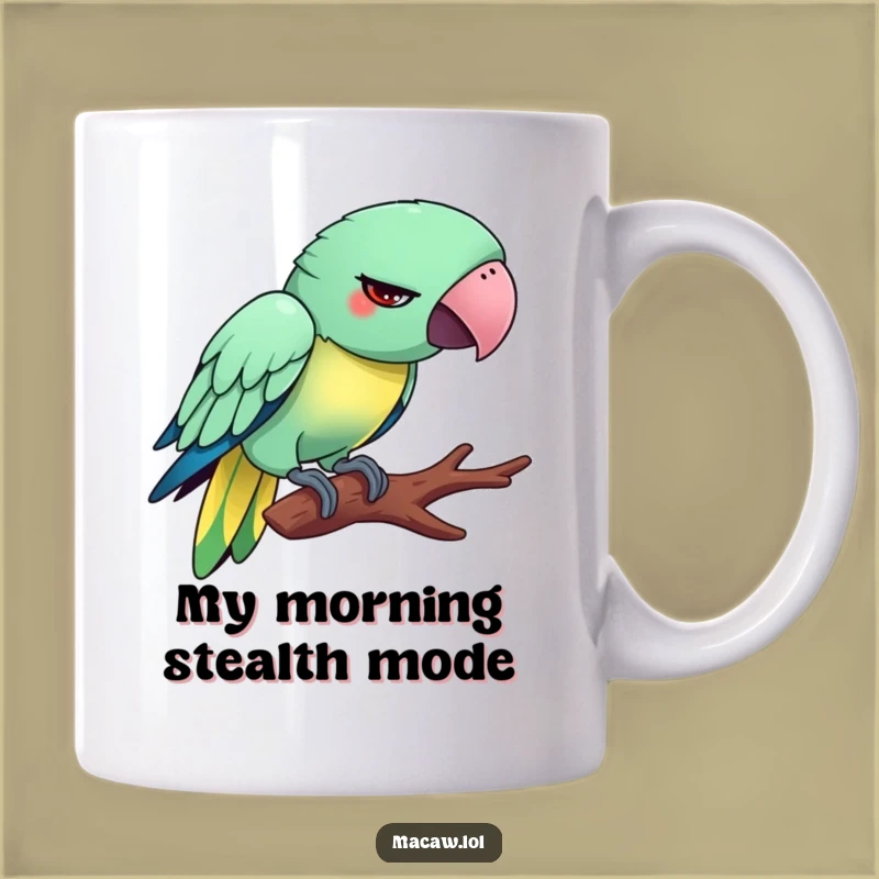 Funny Tiptoeing Macaw Mug: Hilarious Bird Expression, Perfect Silly Gift