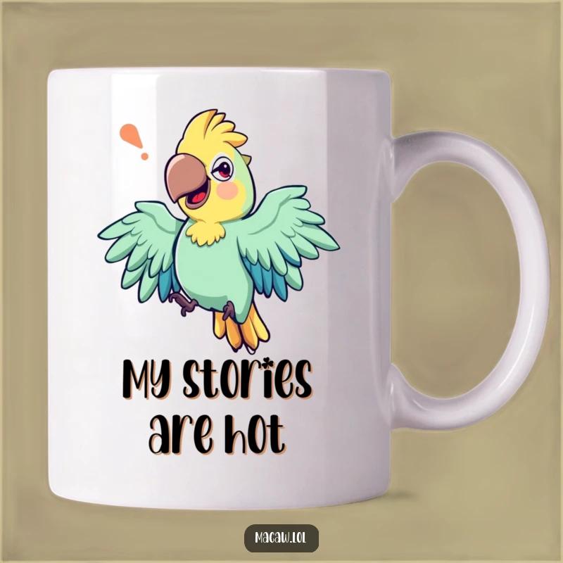 Funny Storytelling Macaw Mug: Sip and share tales with humor, a perfect funny gift.