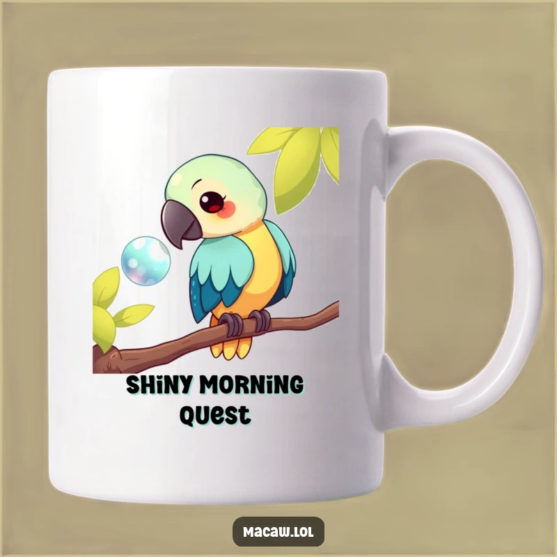 Funny Kawaii Macaw Mug: Curious Bird Art, Perfect Shiny Gift!