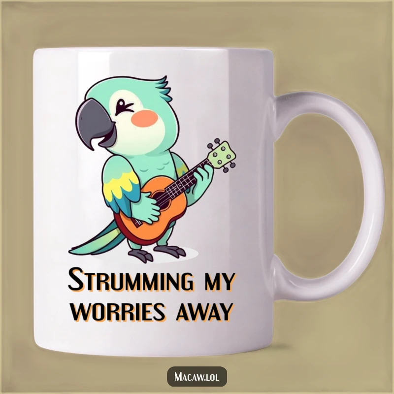 Funny Macaw Ukulele Player Mug: A Hilarious Tropical Bird Gift for Music Lovers
