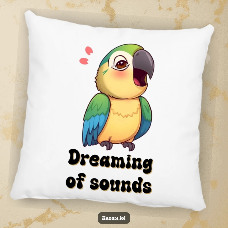 Funny Macaw Pillow featuring a curious macaw tilting its head, as if mimicking a sound, providing soft comfort.