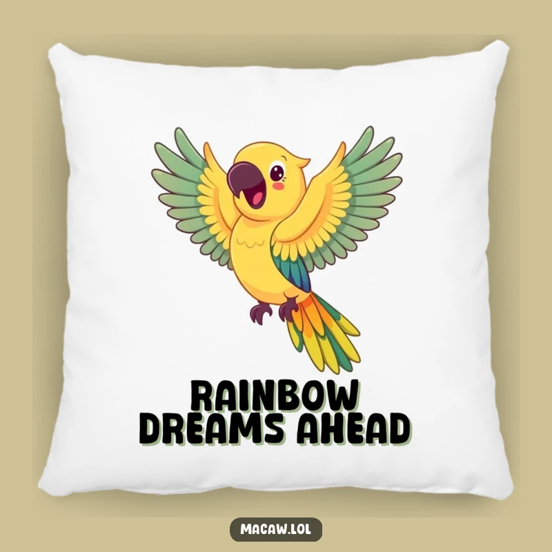 Funny Happy Macaw Rainbow Wings Pillow: Cozy Joyful Bird Decor Funny Gift