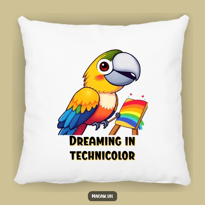 Funny Macaw Rainbow Painting Pillow: Soft, Grinning Bird Art Accent Gift