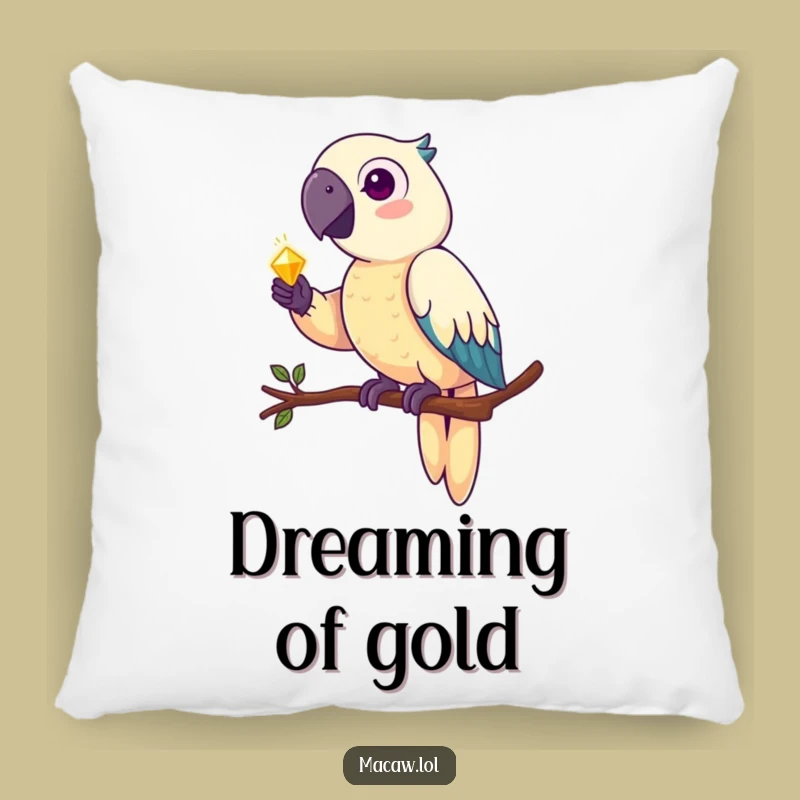 Funny Macaw Treasure Hunter Pillow: Pirate Parrot's Shiny Loot Cozy Funny Gift Decor