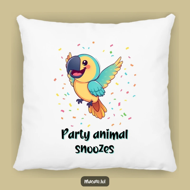 Funny Macaw Confetti Pillow: Cozy Bird Cushion, Joyful & Festive Gift