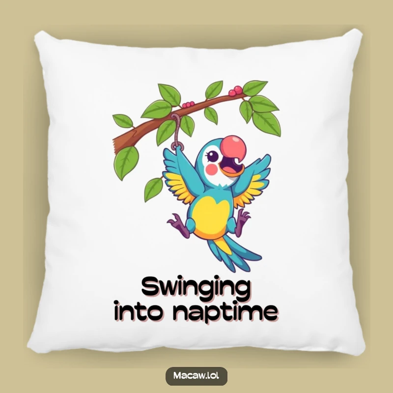 Funny Excited Macaw Swinging Pillow - Cozy Humorous Accent for Playful Spaces
