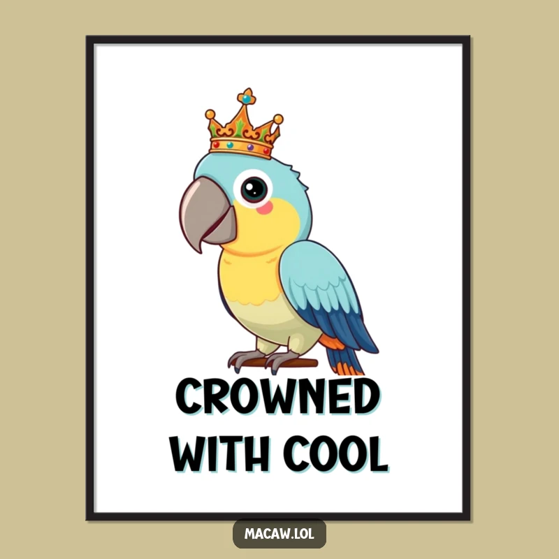 Funny Macaw Crown Digital Print: Instant Regal Art, Hilarious Download