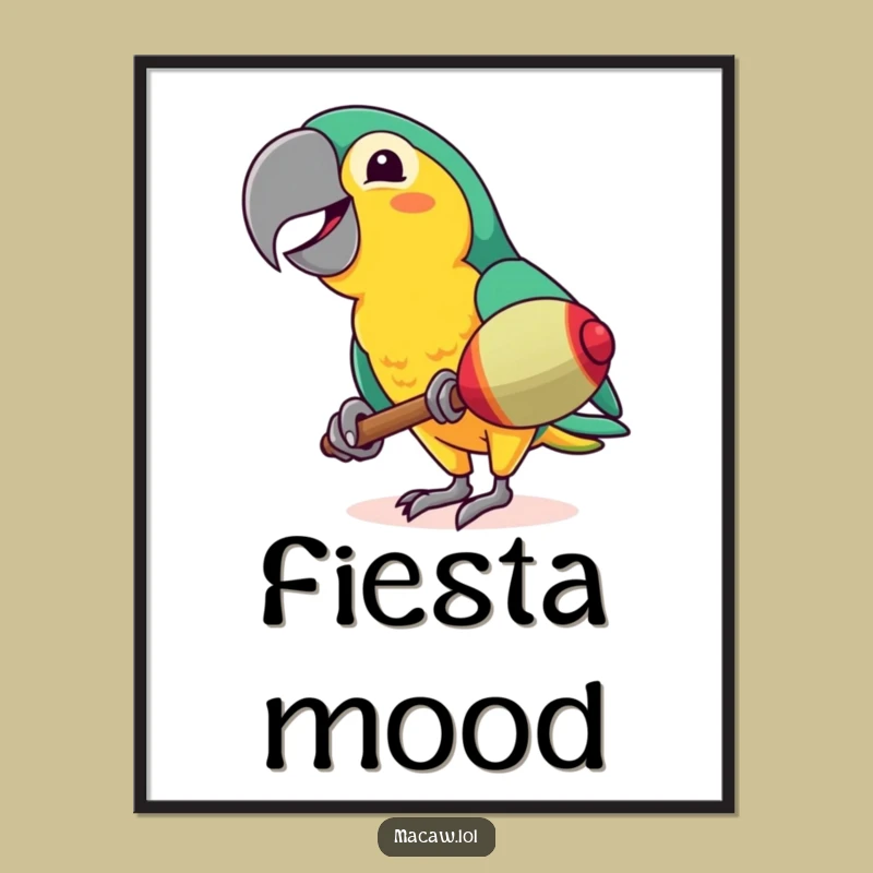 Funny Macaw Maraca Digital Art Print - Hilarious Tropical Bird Wall Decor Gift