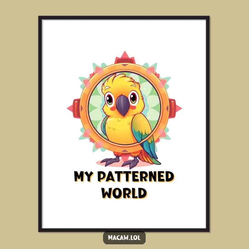 Funny Kaleidoscope Macaw Digital Art: Curious Bird's Sparkly Vision Download