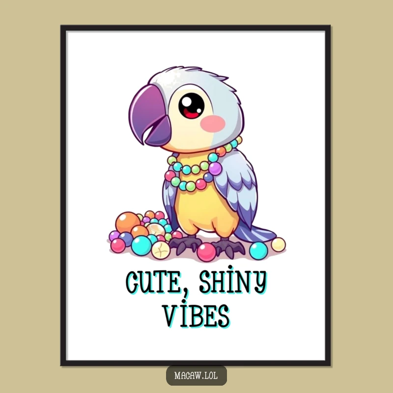 Funny Kawaii Macaw Digital Art: Bead Collector Style, Instant Decor Gift