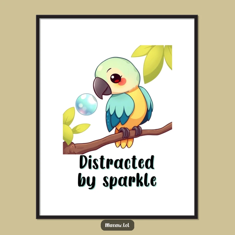 Funny Kawaii Macaw Digital Print: Instant Curious Charm, Perfect Gift