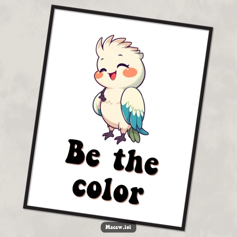 Funny Macaw Digital Art Print of a happy macaw preening its bright feathers with a pleased expression.