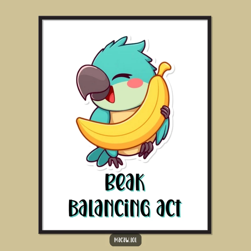 Funny Macaw Banana Balancing Digital Art: Instant Hilarious Wall Decor