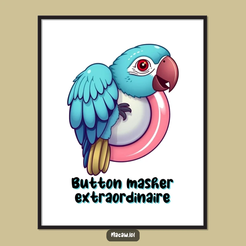 Funny Macaw Button Digital Art: Instant Playful Wall Decor