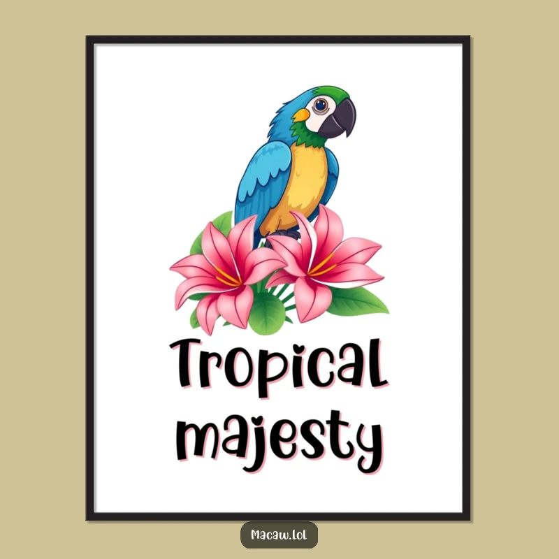 Funny Macaw Digital Art: Tropical Drama, Bold Print