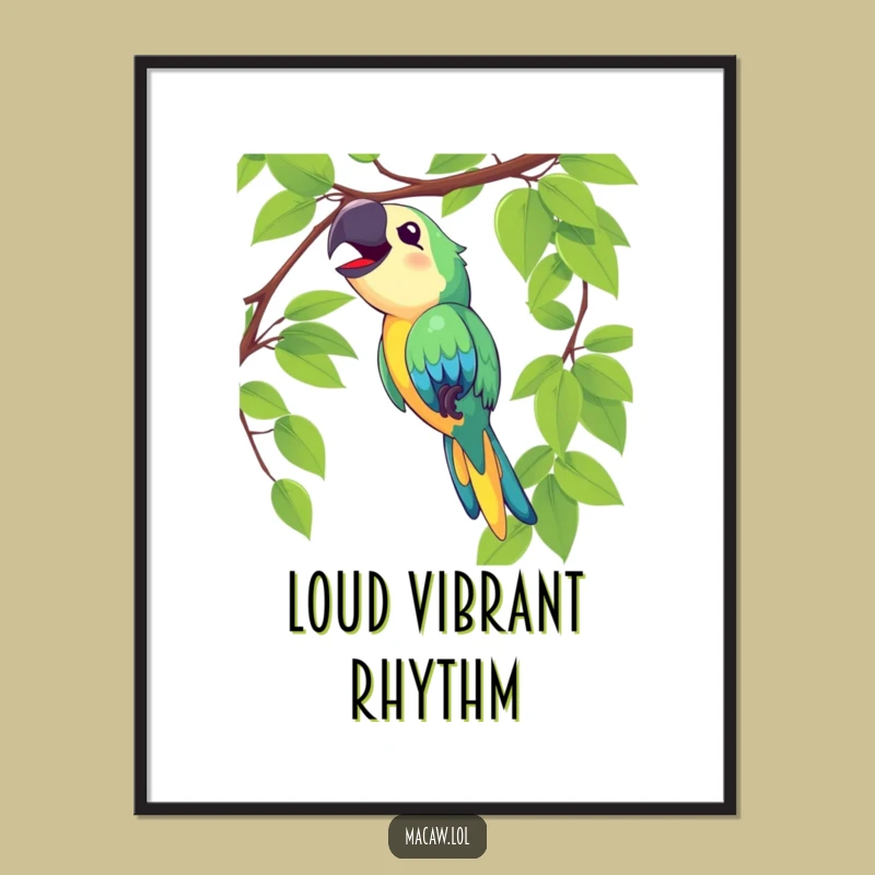 Funny Macaw Swinging Art Print - Joyful Bird Download, Instant Happy Decor