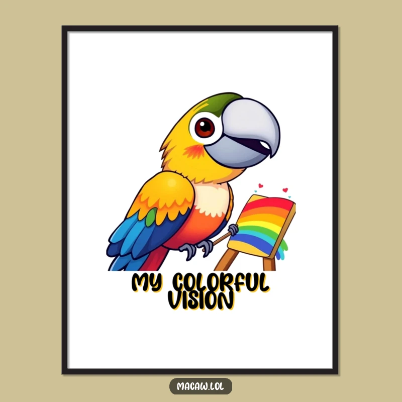 Funny Macaw Rainbow Painting Digital Art: Vibrant Grinning Bird Art Download