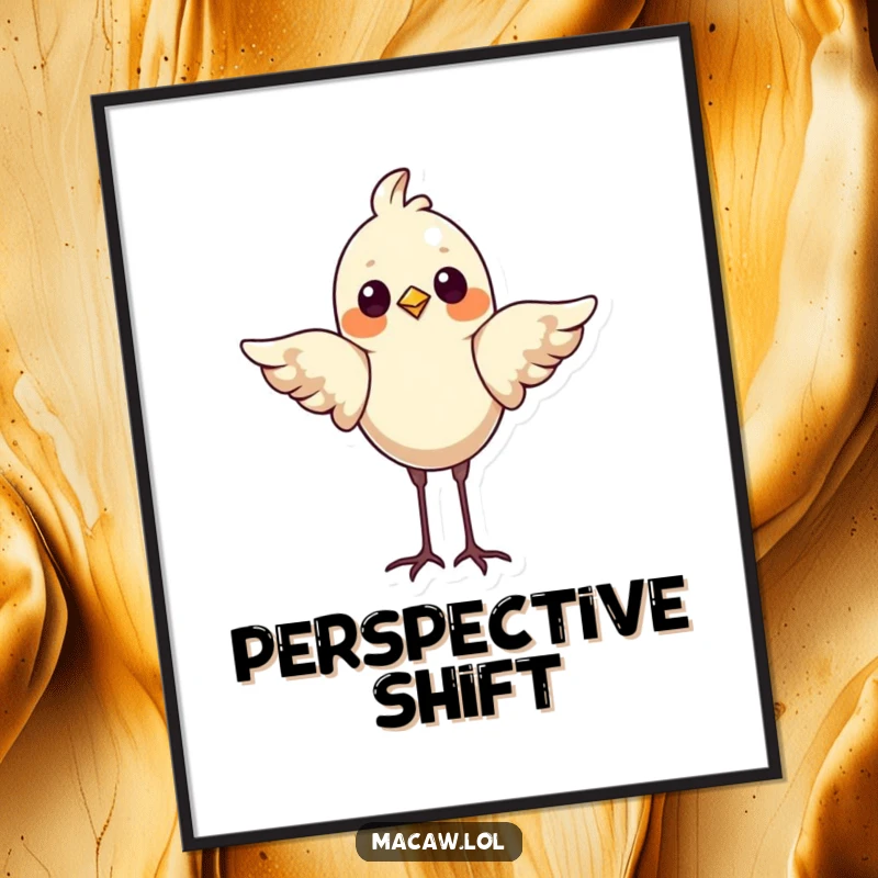 Funny Bird Digital Art Print: A proud bird performing a headstand with wings flapped for balance, a humorous and inspiring wall art piece.