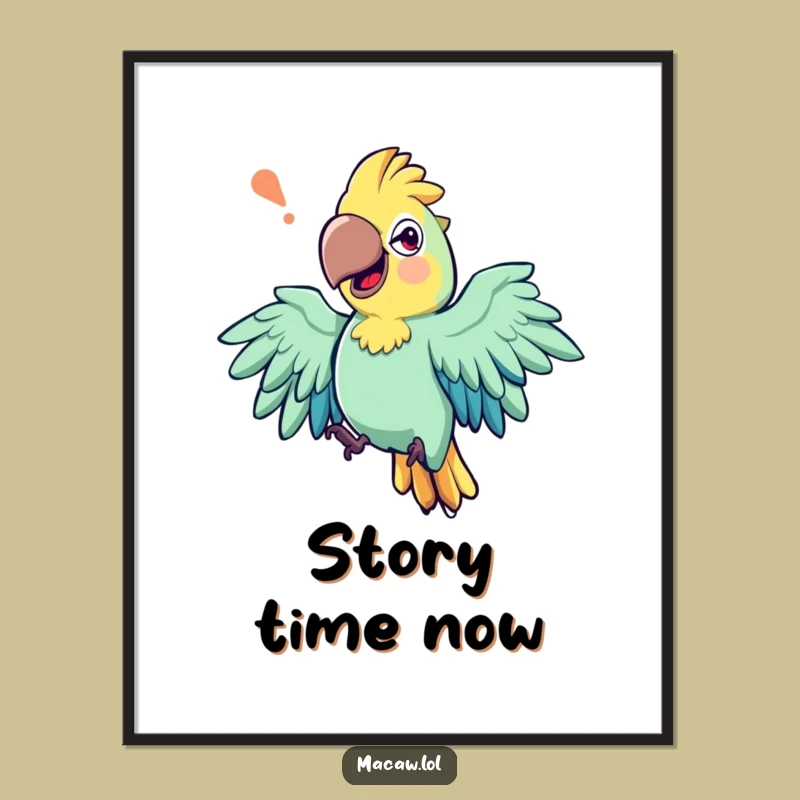 Funny Storyteller Macaw Digital Art: Instantly add drama to your walls, a printable funny gift.
