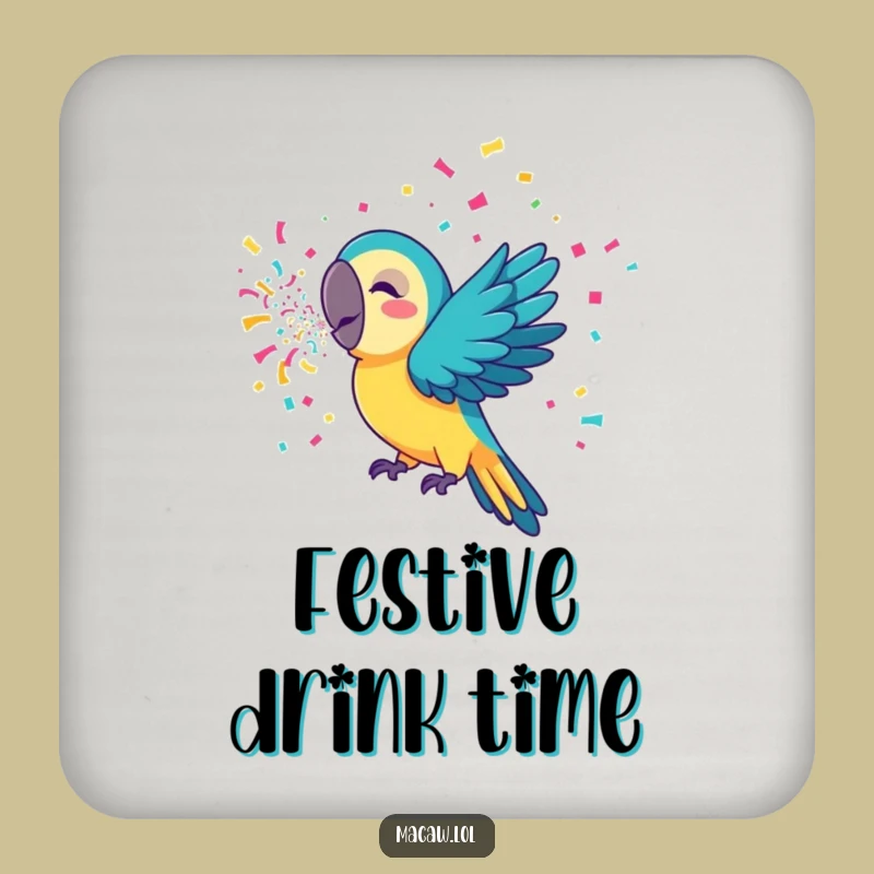 Funny Confetti Macaw Coaster: Protect Surfaces with Party Flair