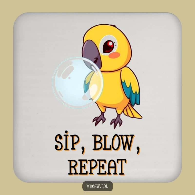 Funny Determined Macaw Bubble Drink Coaster Set - Humorous Table Protection