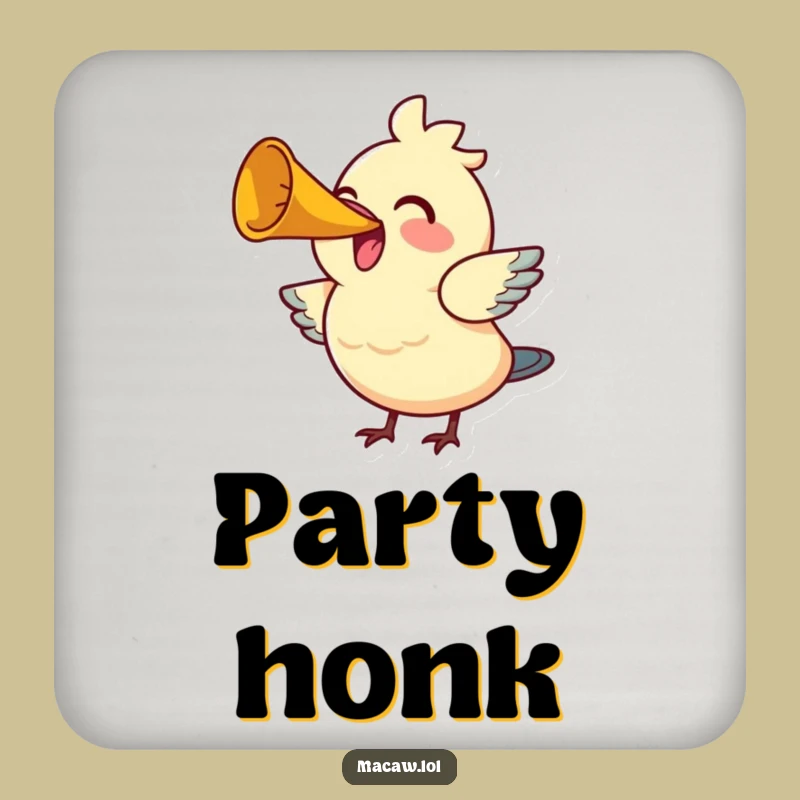 Funny Joyful Bird Horn Drink Coaster - Cheerful Avian Music Accessory Gift