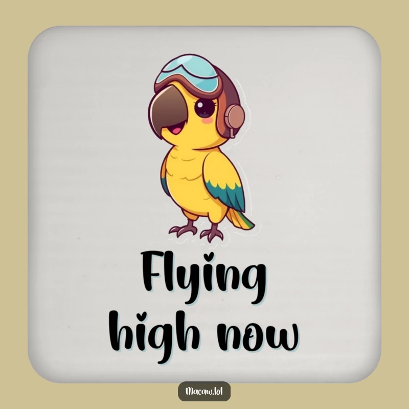 Funny Macaw Aviator Coaster: Protect surfaces with adventure, a delightful funny gift for hosts.