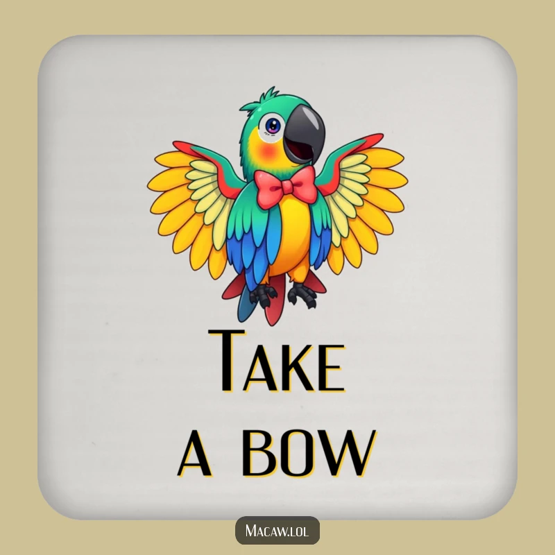 Funny Macaw Drink Coaster: Protect Surfaces with a Flamboyant Bowing Bird